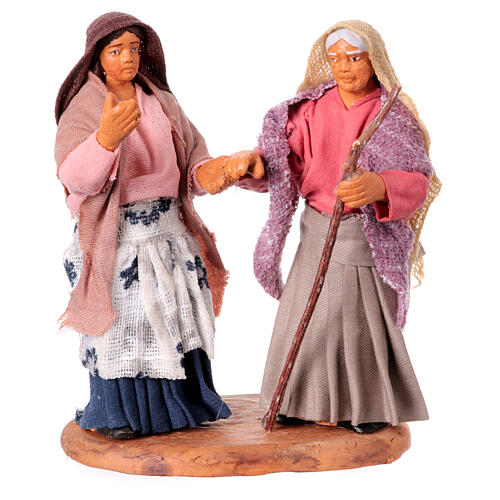Mulheres idosas de mãos dadas 10 cm presépio Nápoles 1