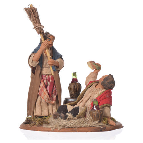 Drunkard and woman with broom, Neapolitan Nativity 10cm 1