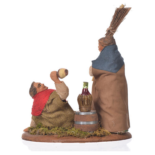 Drunkard and woman with broom, Neapolitan Nativity 10cm 2