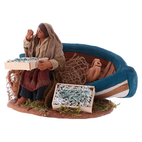 Fisherwoman with boat, Neapolitan Nativity 10cm 2