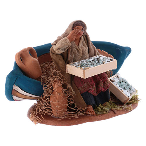 Fisherwoman with boat, Neapolitan Nativity 10cm 3