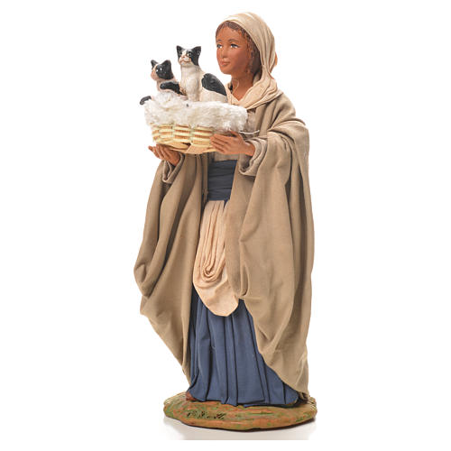 Femme avec chats dans un panier 24 cm crèche napolitaine 2