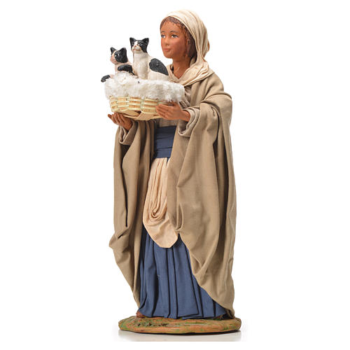 Femme avec chats dans un panier 24 cm crèche napolitaine 6