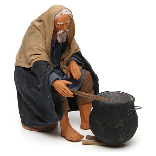 Man with cooking pot, Neapolitan Nativity bivouac 30cm 4