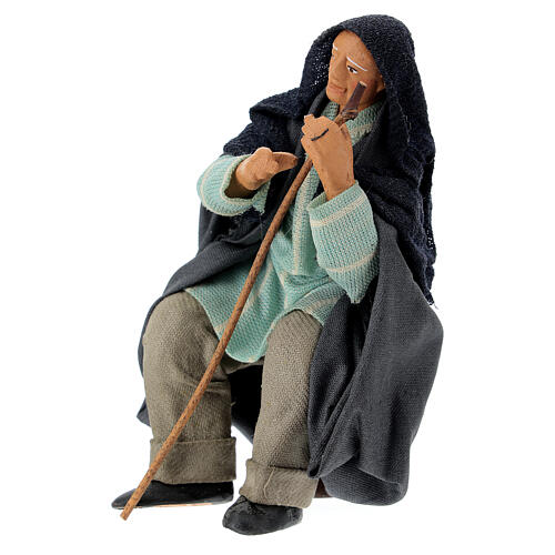 Homem idoso sentado com bastão 12 cm presépio Nápoles 2