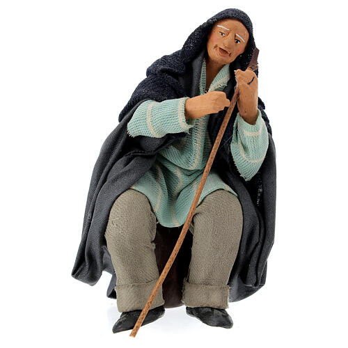 Old man sitting with stick, Neapolitan Nativity 12cm 1