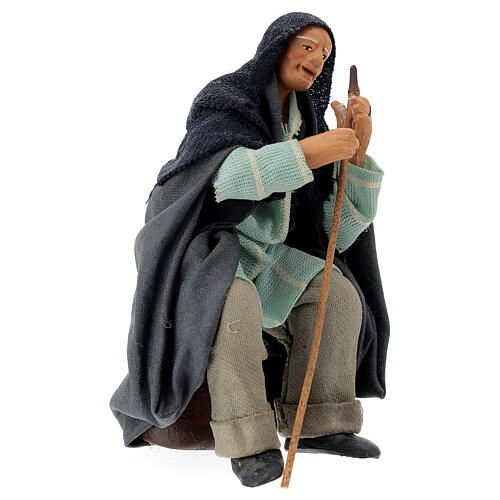 Old man sitting with stick, Neapolitan Nativity 12cm 3