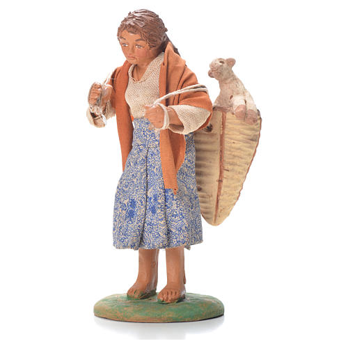 Frau mit Schaf im Korb 12cm neapolitanische Krippe 1
