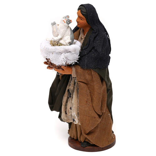 Frau mit Kätzchien im Korb 12cm neapolitanische Krippe 2