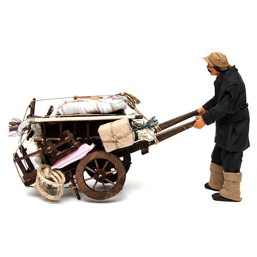 Homem com carrinho despejo para presépio napolitano com peças de 14 cm altura média 1