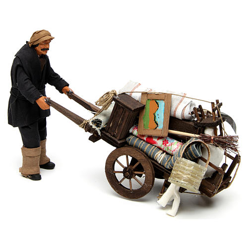 Homem com carrinho despejo para presépio napolitano com peças de 14 cm altura média 3