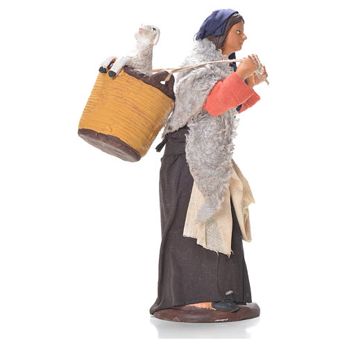 Femme panier avec agneau sur épaules 14 cm crèche Naples 3