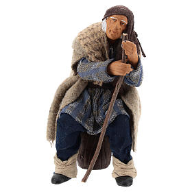 Vecchietto seduto con bastone 14 cm presepe Napoli