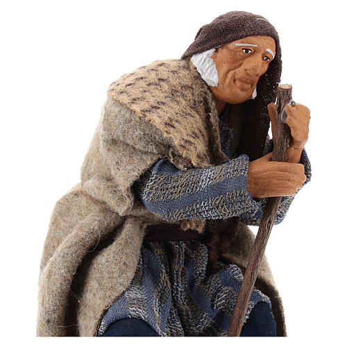 Homem idoso sentado com bastão para presépio napolitano com peças de 14 cm altura média 2
