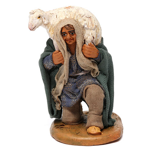 Kneeling man carrying sheep on shoulders, Neapolitan Nativity 10cm 1