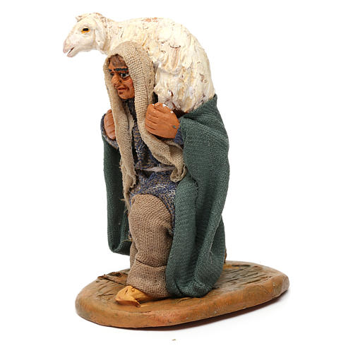 Kneeling man carrying sheep on shoulders, Neapolitan Nativity 10cm 2