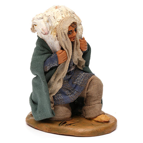Kneeling man carrying sheep on shoulders, Neapolitan Nativity 10cm 3