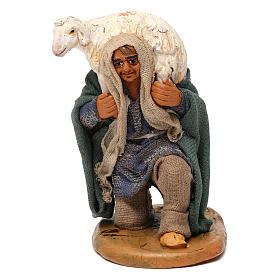 Homem de joelhos ovelha ombros 10 cm presépio napolitano