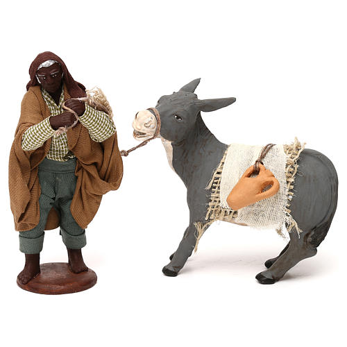 Shepherd pulling donkey 12cm Neapolitan Nativity 1