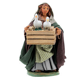 Woman with cages holding two ducks, Neapolitan nativity figurine 10cm