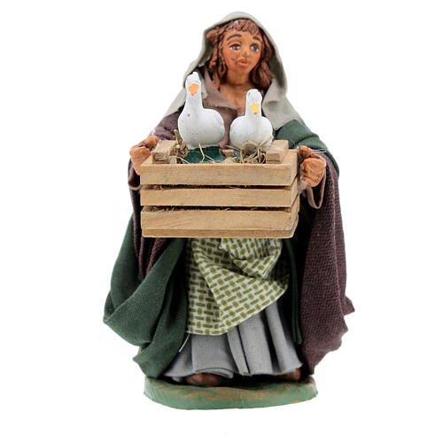 Woman with cages holding two ducks, Neapolitan nativity figurine 10cm 1
