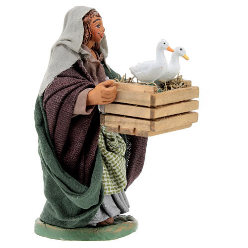 Woman with cages holding two ducks, Neapolitan nativity figurine 10cm 3