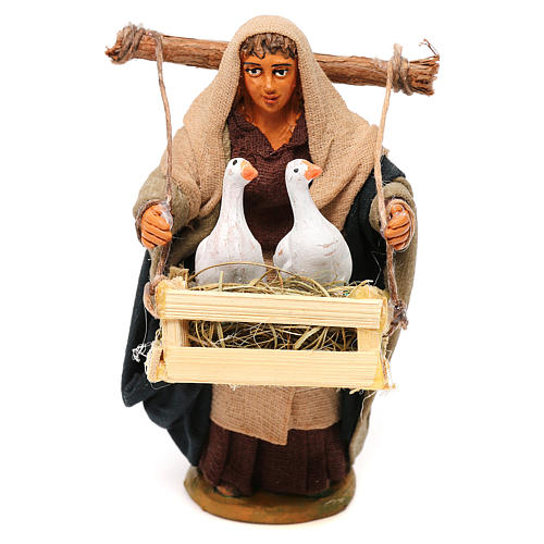 Woman with boxes of geese, Neapolitan nativity figurine 10cm 1