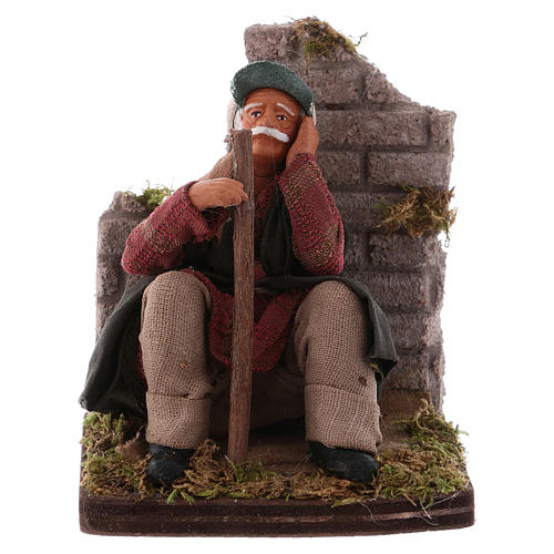 Pensive man sitting, Neapolitan nativity figurine 12cm 1