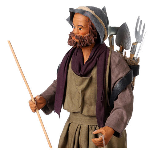 Man with farming tools, Neapolitan nativity figurine 24cm 2