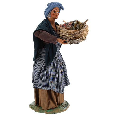Alte Frau mit Korb Obst 24cm neapolitanische Krippe 4