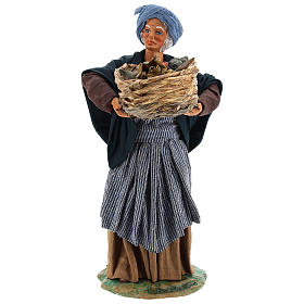Old lady with fruit basket and straw, Neapolitan nativity figurine 24cm