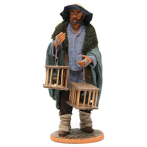 Man with cages and birds, Neapolitan nativity figurine 30cm 1