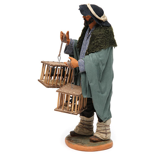 Man with cages and birds, Neapolitan nativity figurine 30cm 3