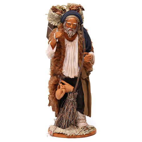 Man with box of leaves and broom for 30 cm Nativity scene, Neapolitan style 1