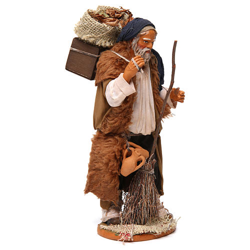 Man with box of leaves and broom for 30 cm Nativity scene, Neapolitan style 3