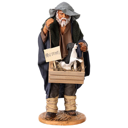 Man with cage and dog, Neapolitan nativity figurine 30cm 1