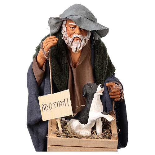 Man with cage and dog, Neapolitan nativity figurine 30cm 2
