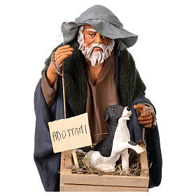 Man with cage and dog, Neapolitan nativity figurine 30cm