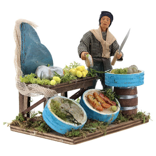 Fishmonger with wooden stall, Neapolitan nativity figurine 12cm 4