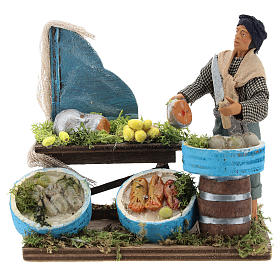 Fishmonger with wooden stall, Neapolitan nativity figurine 12cm