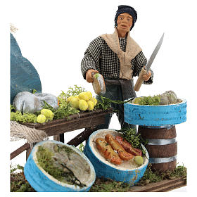 Fishmonger with wooden stall, Neapolitan nativity figurine 12cm