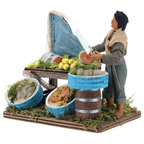Fishmonger with wooden stall, Neapolitan nativity figurine 12cm 3