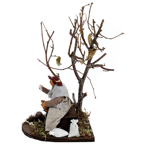 Vagabundo com cão num banco e árvore para presépio Nápoles com figuras de 12 cm de altura média 3