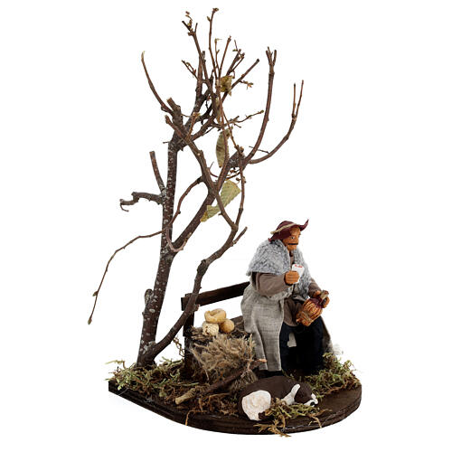 Vagabundo com cão num banco e árvore para presépio Nápoles com figuras de 12 cm de altura média 4