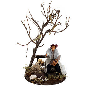 Wayfarer with dog on bench and tree, Neapolitan nativity 12cm