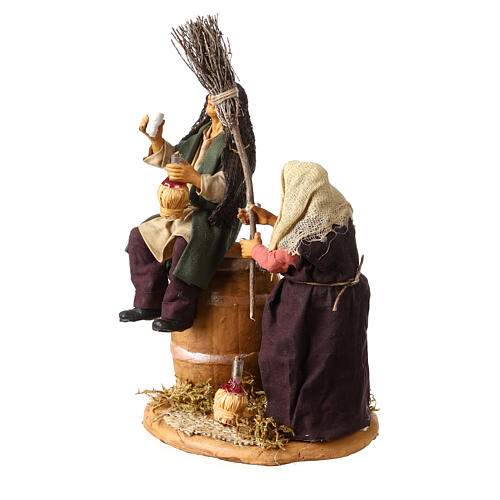 Scene with drunken man and woman with broomstick, Neapolitan nativity 12cm 2