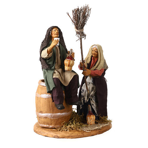Scene with drunken man and woman with broomstick, Neapolitan nativity 12cm 3