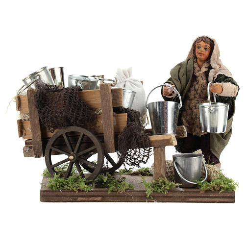 Man with cart of aluminium buckets, Neapolitan nativity figurine 10cm 1
