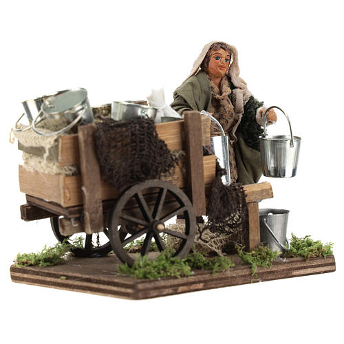 Man with cart of aluminium buckets, Neapolitan nativity figurine 10cm 3