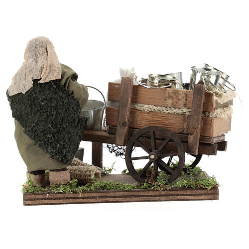 Man with cart of aluminium buckets, Neapolitan nativity figurine 10cm 4